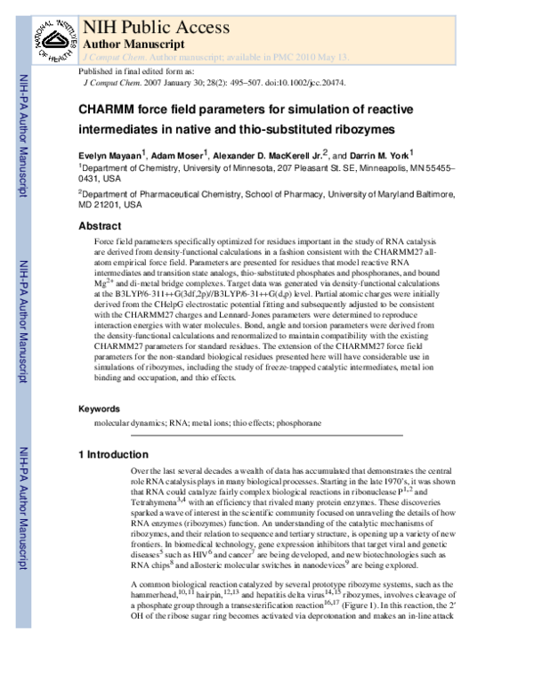 (PDF) CHARMM force field parameters for simulation of reactive ...