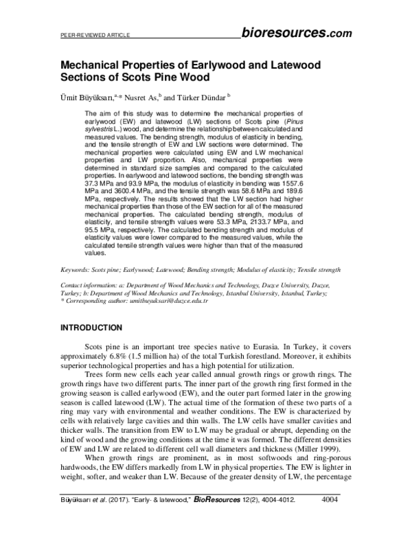 (PDF) Mechanical Properties of Earlywood and Latewood Sections of Scots ...