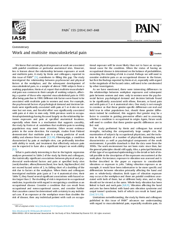 (PDF) Work and multisite musculoskeletal pain