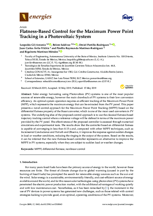 (PDF) Flatness-Based Control for the Maximum Power Point Tracking in a ...