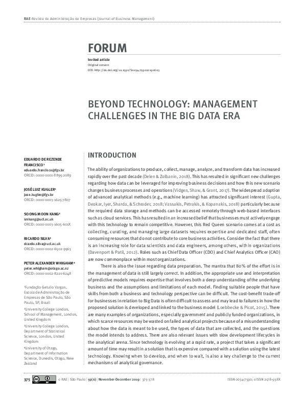 (PDF) Beyond Technology: Management Challenges in the Big Data Era
