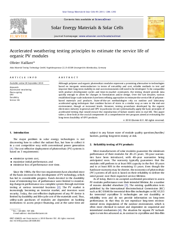 (PDF) Accelerated weathering testing principles to estimate the service ...