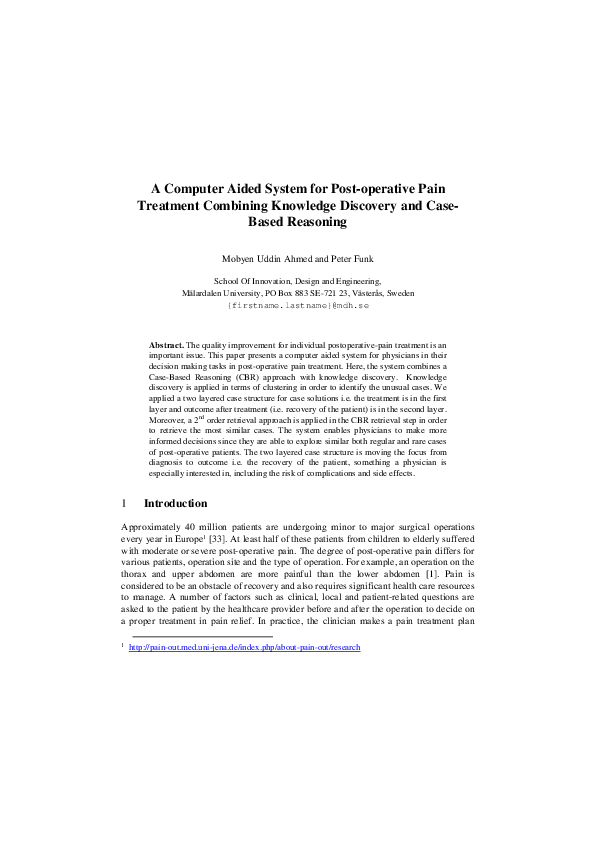 (PDF) A Computer Aided System for Post-operative Pain Treatment ...