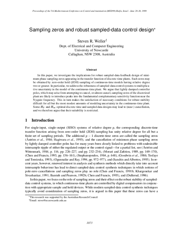 (PDF) On the role of sampling zeros in robust sampled-data control design