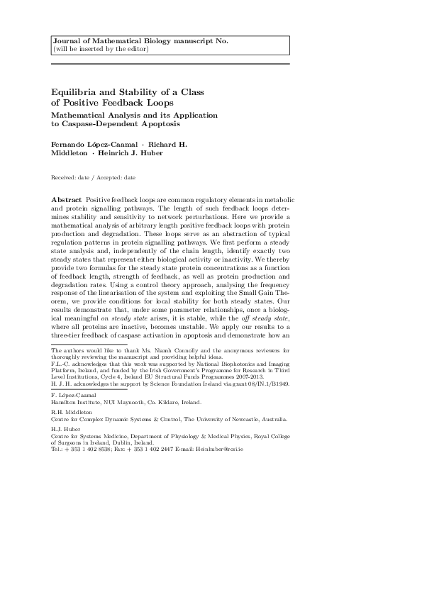 (PDF) Equilibria and stability of a class of positive feedback loops