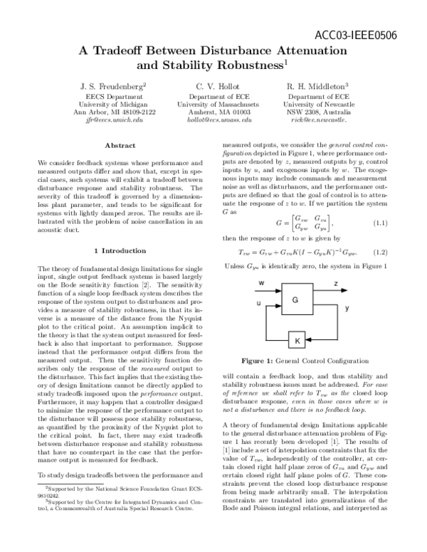 (PDF) A tradeoff between disturbance attenuation and stability robustness