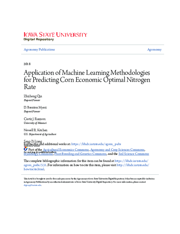 (PDF) Application of Machine Learning Methodologies for Predicting Corn ...