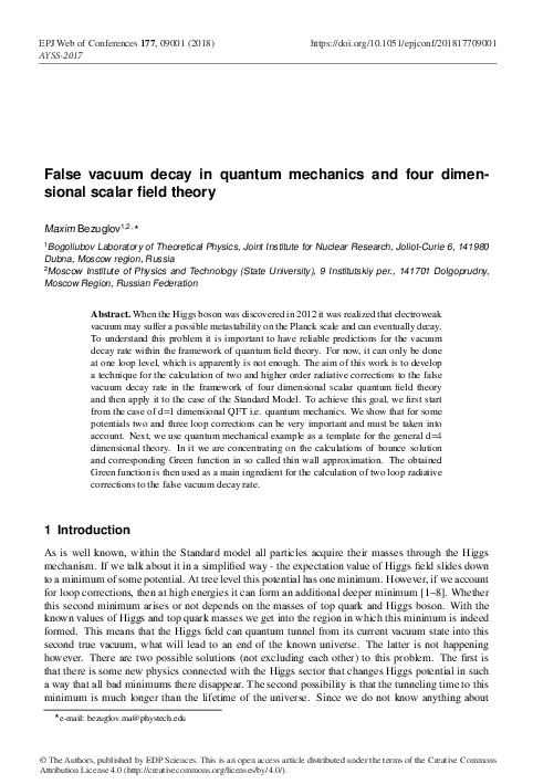 (PDF) False vacuum decay in quantum mechanics and four dimensional ...