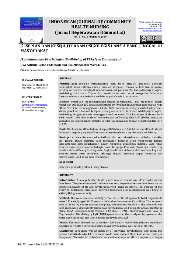  PDF Loneliness And Psychological Well being Of Elderly In Community 