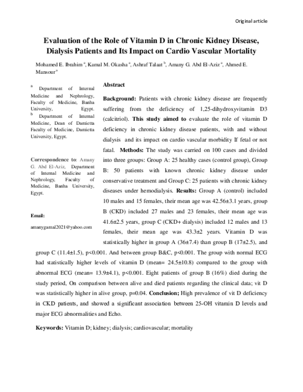 (PDF) Evaluation of the role of vitamin D in chronic kidney disease ...