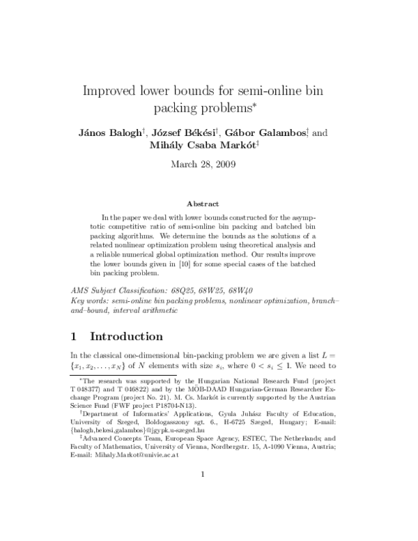 (PDF) Improved lower bounds for bin packing problems