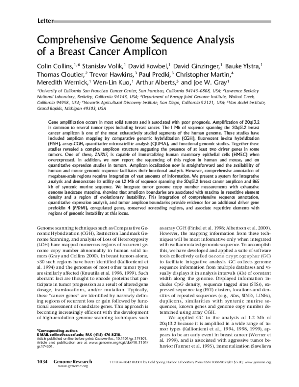 (PDF) Comprehensive Genome Sequence Analysis of a Breast Cancer Amplicon