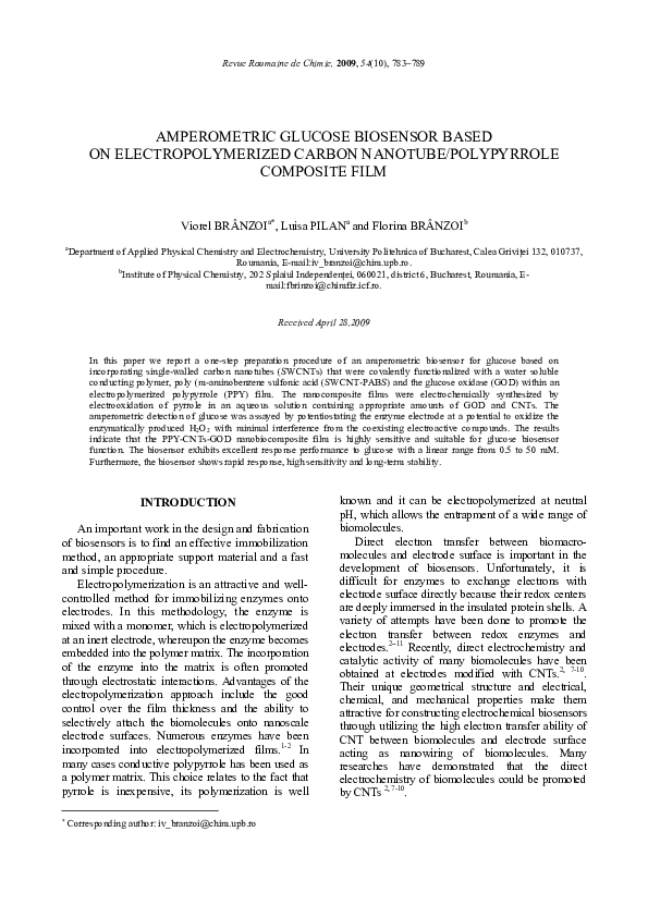 (PDF) Amperometric glucose biosensor based on an electrocatalytically ...