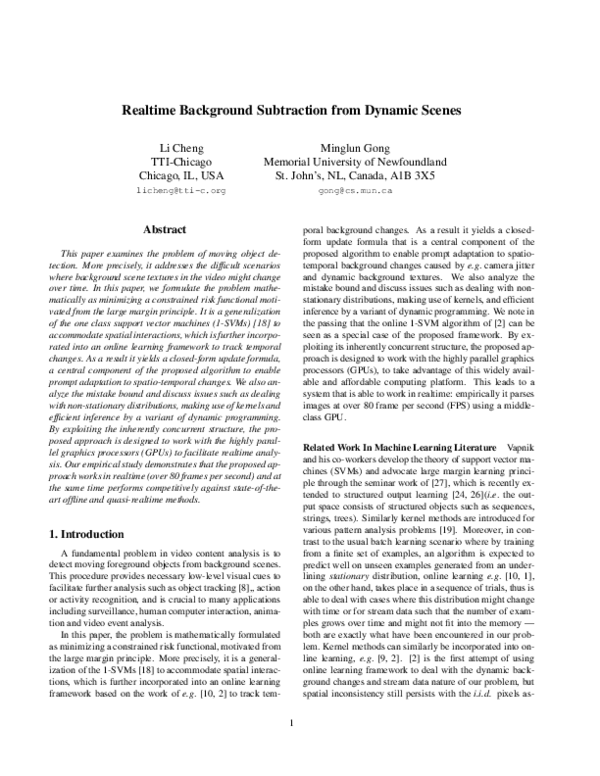 (PDF) Realtime background subtraction from dynamic scenes