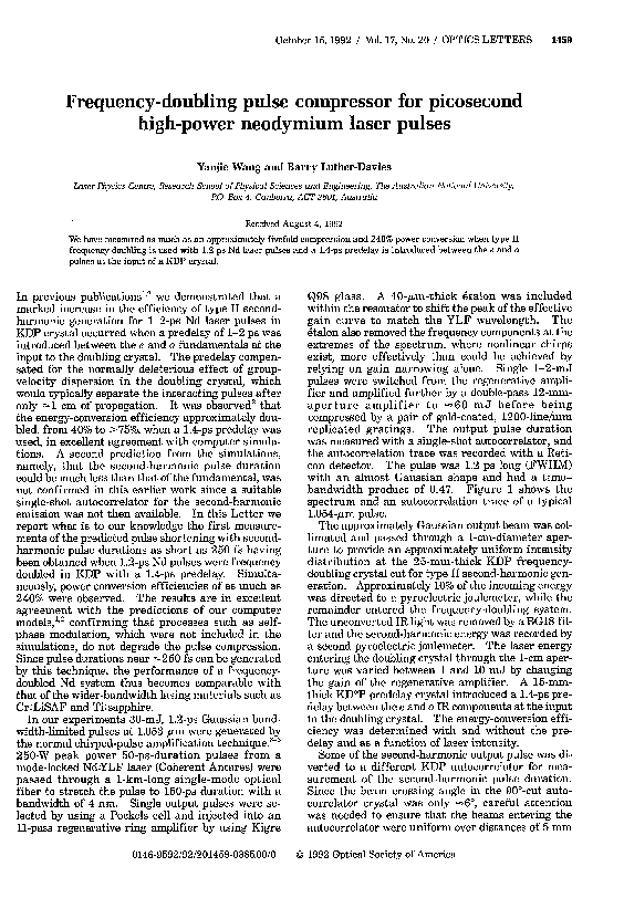 (PDF) Frequencydoubling pulse compressor for picosecond highpower