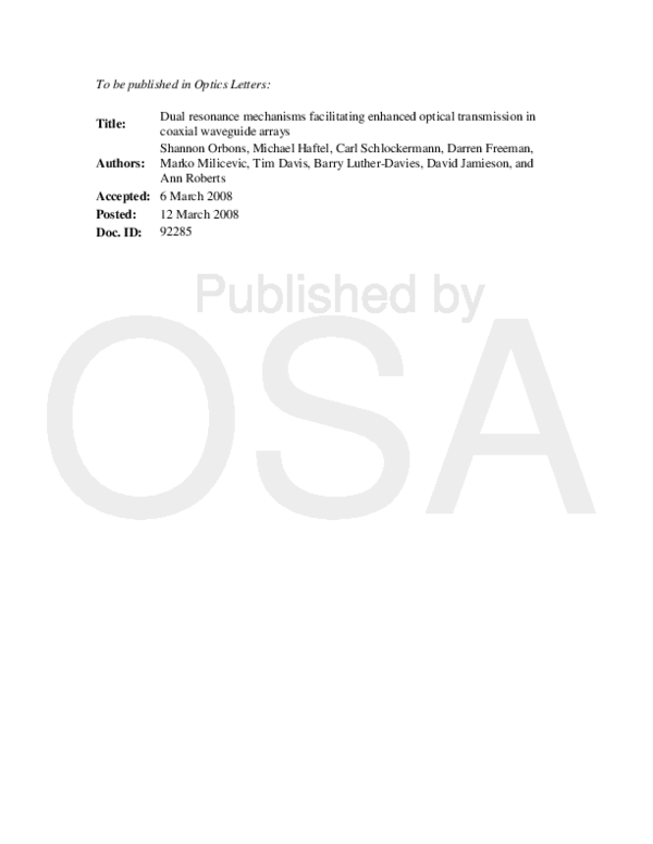 (PDF) Dual resonance mechanisms facilitating enhanced optical ...