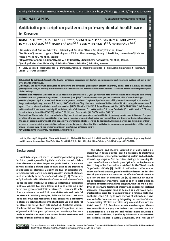 (PDF) Antibiotic prescription patterns in primary dental health care in ...