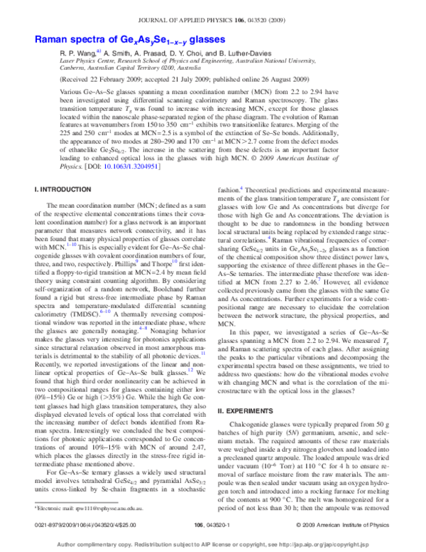 (PDF) Raman spectra of Ge {sub x} As {sub y} Se {sub 1-xy} glasses