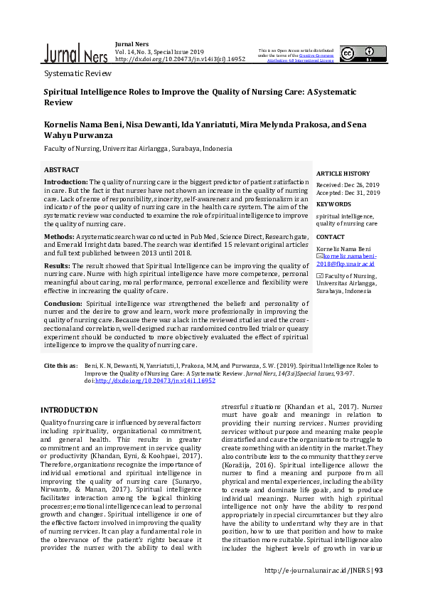 (PDF) Spiritual Intelligence Roles to Improve the Quality of Nursing ...