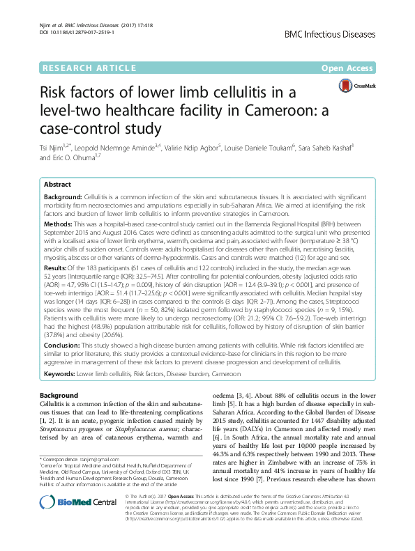 (PDF) Risk factors of lower limb cellulitis in a level-two healthcare ...