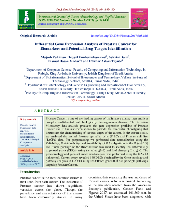 (PDF) Differential Gene Expression Analysis of Prostate Cancer for ...