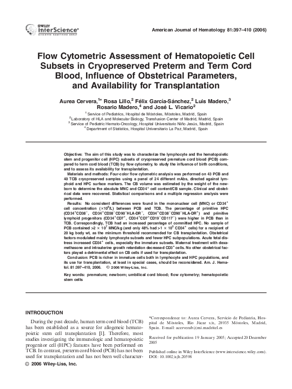(PDF) Flow cytometric assessment of hematopoietic cell subsets in ...