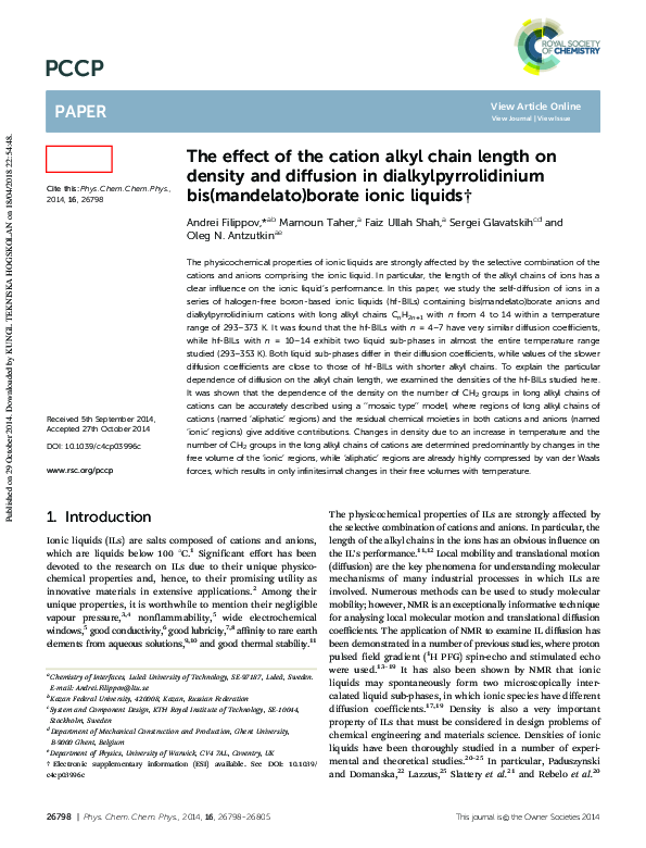 (PDF) The effect of the cation alkyl chain length on density and ...