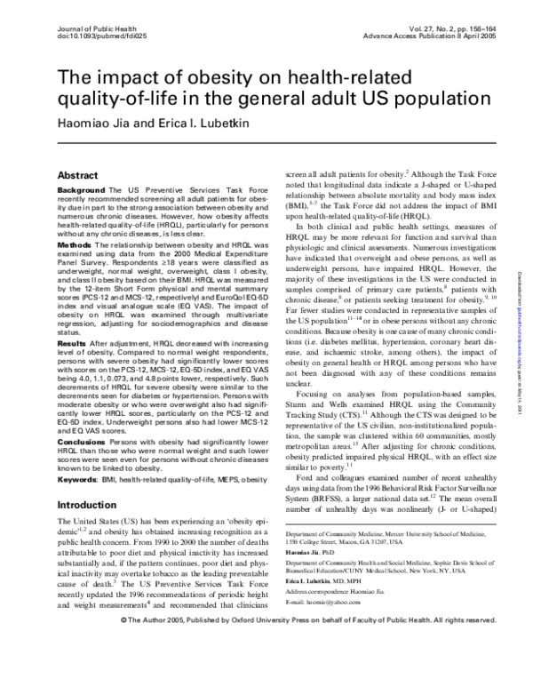(PDF) Impact of obesity on health-related quality of life in patients ...