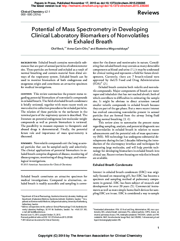 (PDF) Potential of Mass Spectrometry in Developing Clinical Laboratory ...