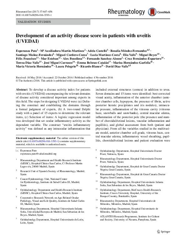 (PDF) Development of an activity disease score in patients with uveitis ...