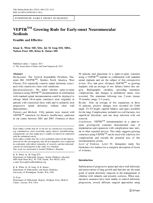 (PDF) VEPTR™ Growing Rods for Early-onset Neuromuscular Scoliosis ...