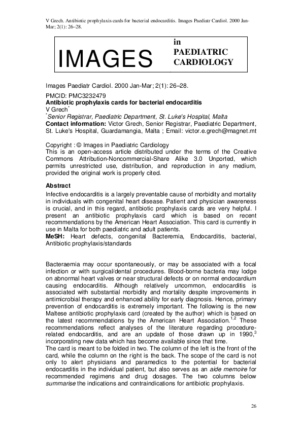 (PDF) Antibiotic prophylaxis cards for bacterial endocarditis