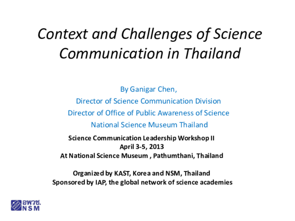 (PDF) Context and Challenges of Science Communication in Thailand