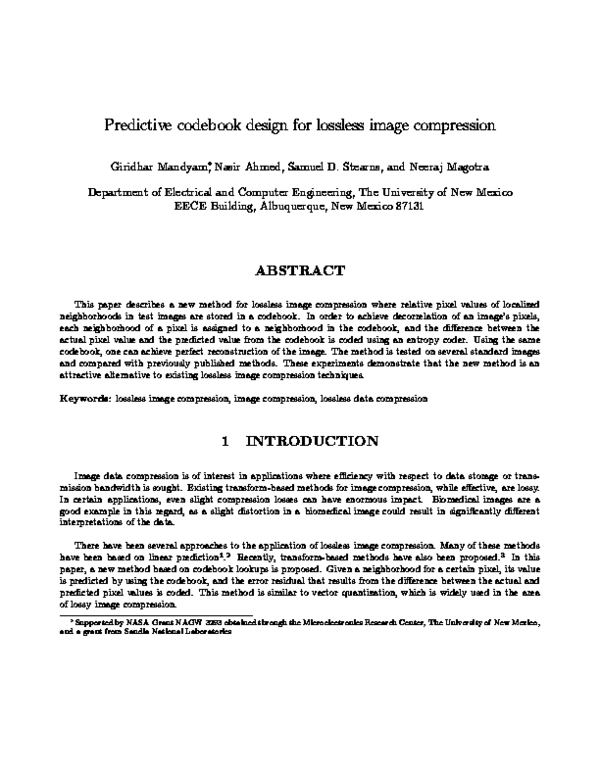 (PDF) Predictive codebook design for lossless image compression