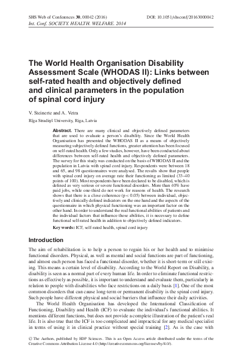 (PDF) The World Health Organisation Disability Assessment Scale (WHODAS ...