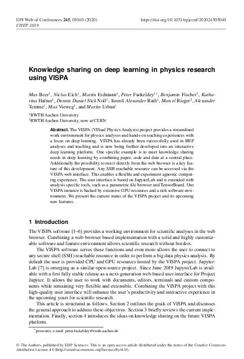 (PDF) Knowledge sharing on deep learning in physics research using VISPA
