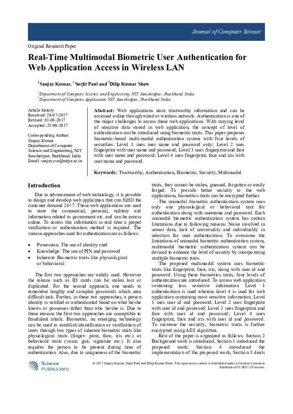 (PDF) Real-Time Multimodal Biometric User Authentication for Web ...