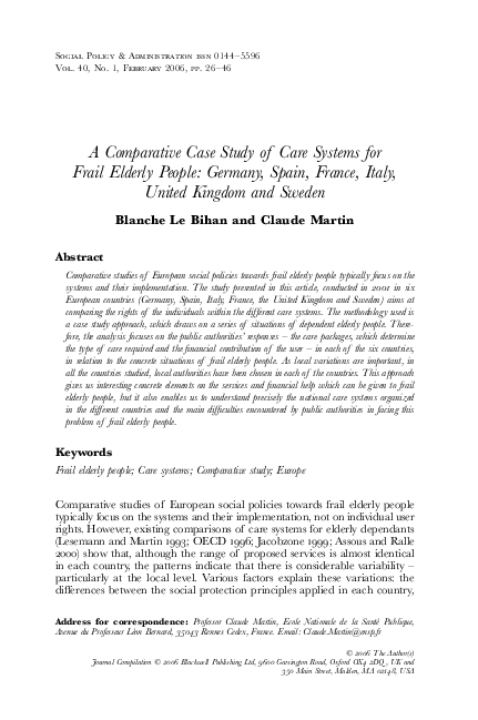 (PDF) A Comparative Case Study of Care Systems for Frail Elderly People ...