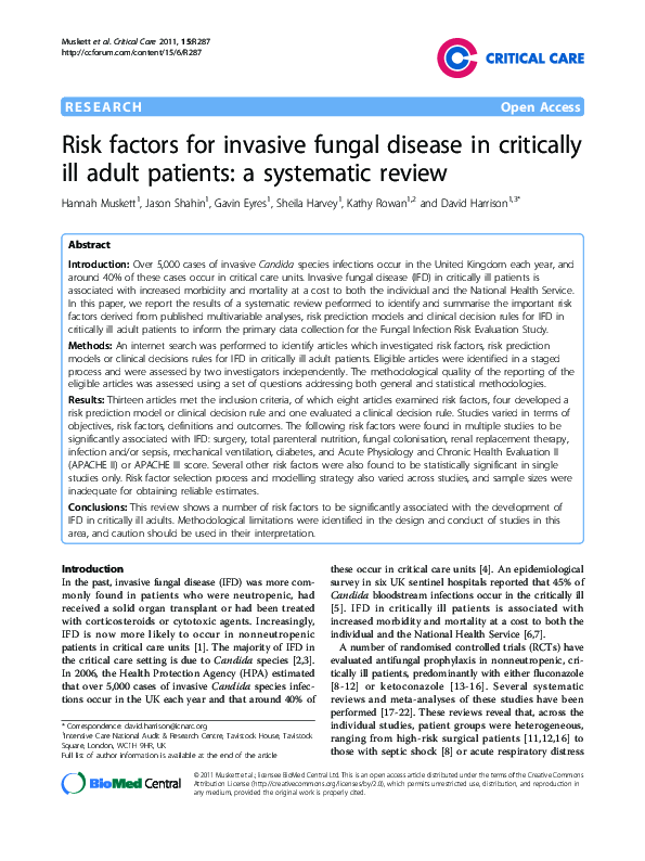 (PDF) Risk factors for invasive fungal disease in critically ill adult ...