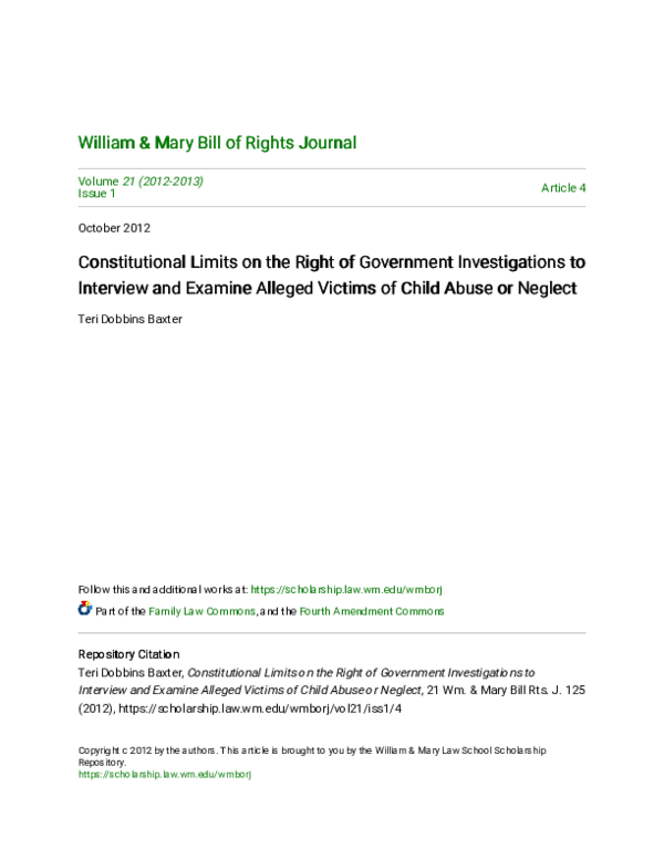 (PDF) Constitutional Limits on the Right of Government Investigations ...