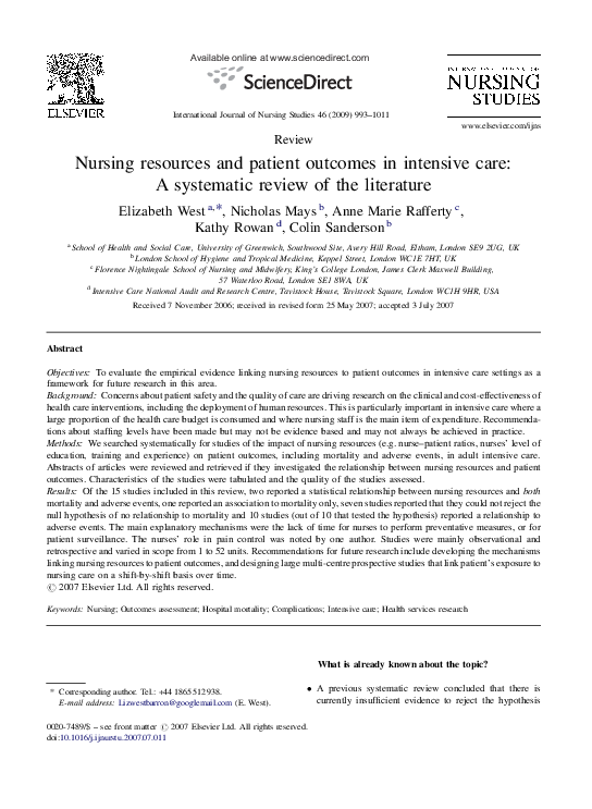 (PDF) Nursing resources and patient outcomes in intensive care: a ...