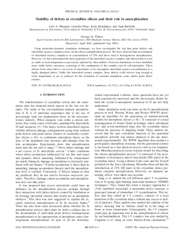 (PDF) Stability of defects in crystalline silicon and their role in ...