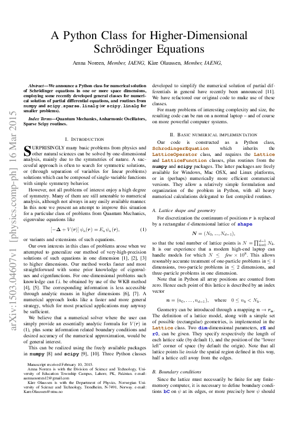 (PDF) A Python Class for Higher-Dimensional Schrödinger Equations