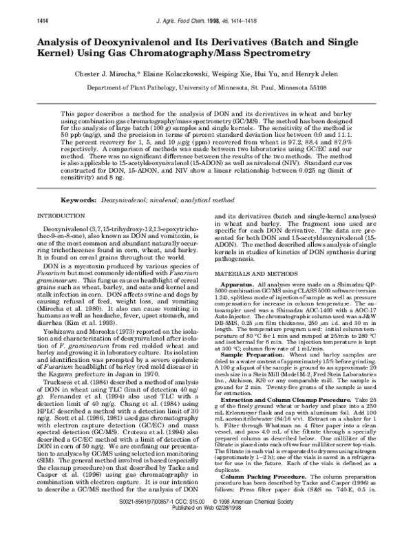 (PDF) Analysis of Deoxynivalenol and Its Derivatives (Batch and Single ...