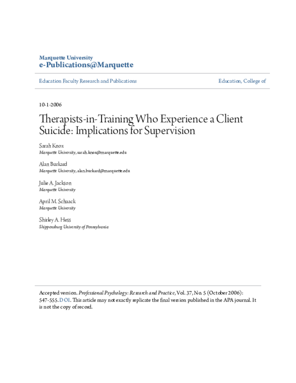 (PDF) Therapists-in-training who experience a client suicide ...