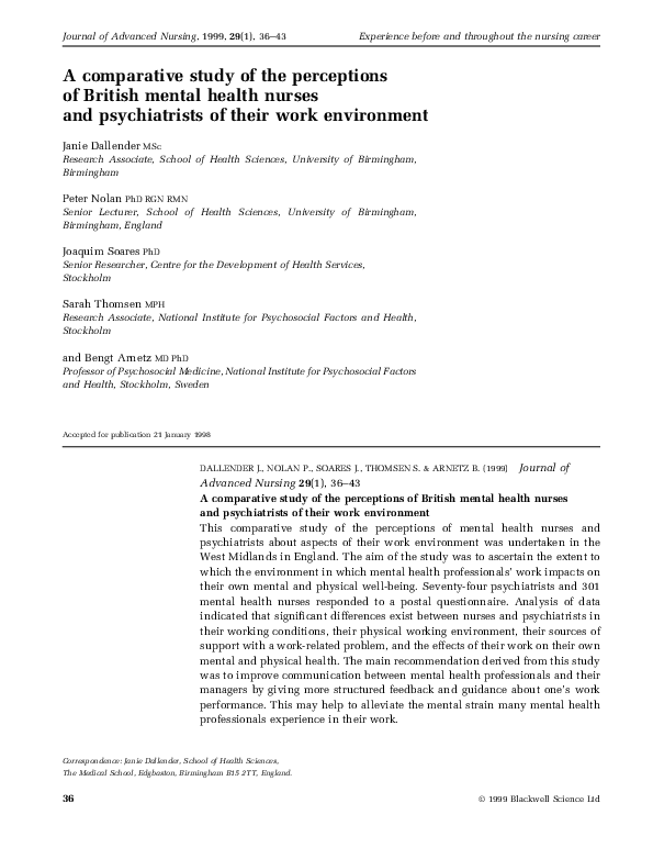 (PDF) A comparative study of the perceptions of British mental health ...