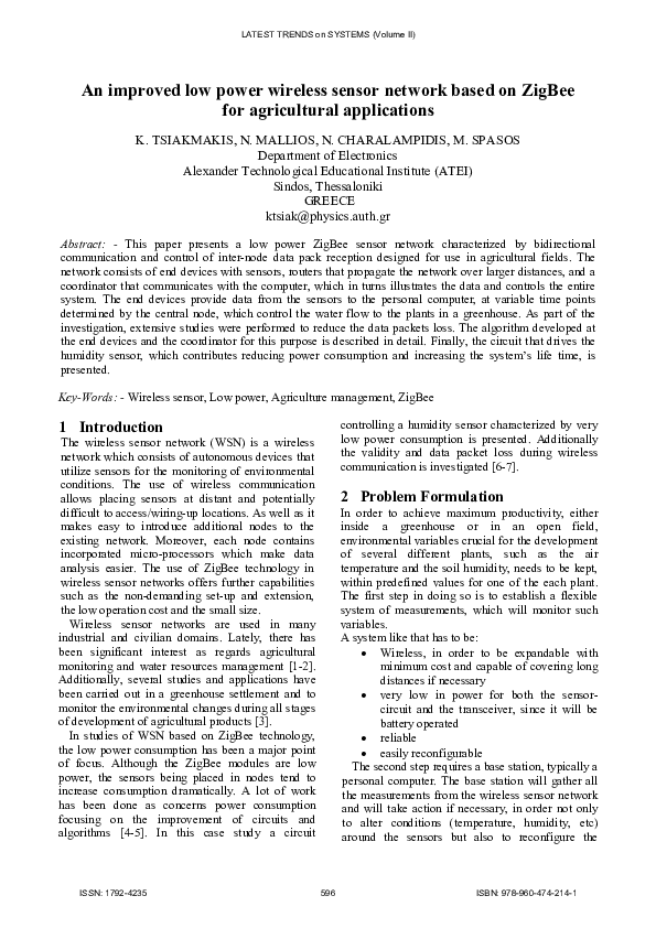 (PDF) An improved low power wireless sensor network based on ZigBee for ...