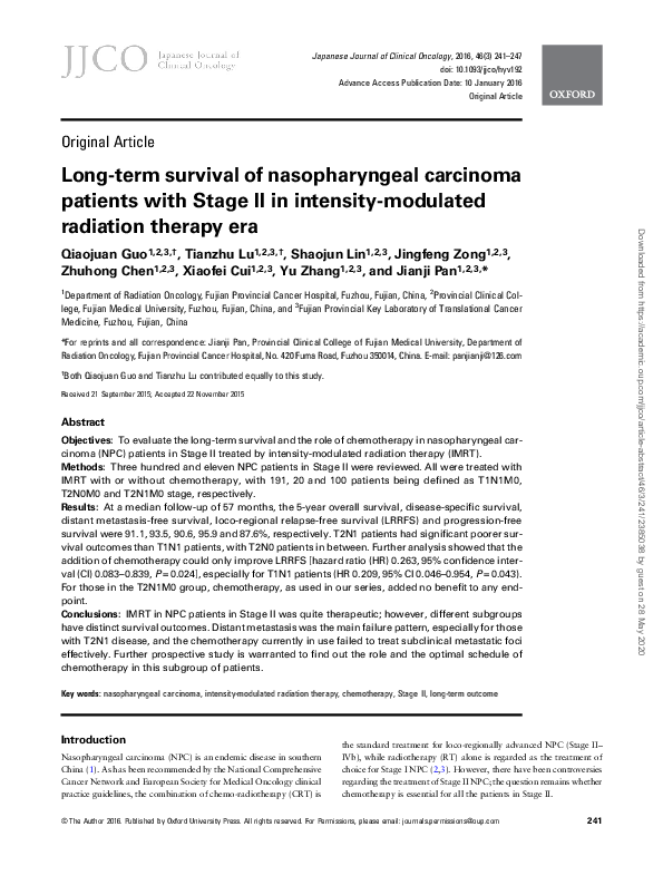 (PDF) Long-term survival of nasopharyngeal carcinoma patients treated ...