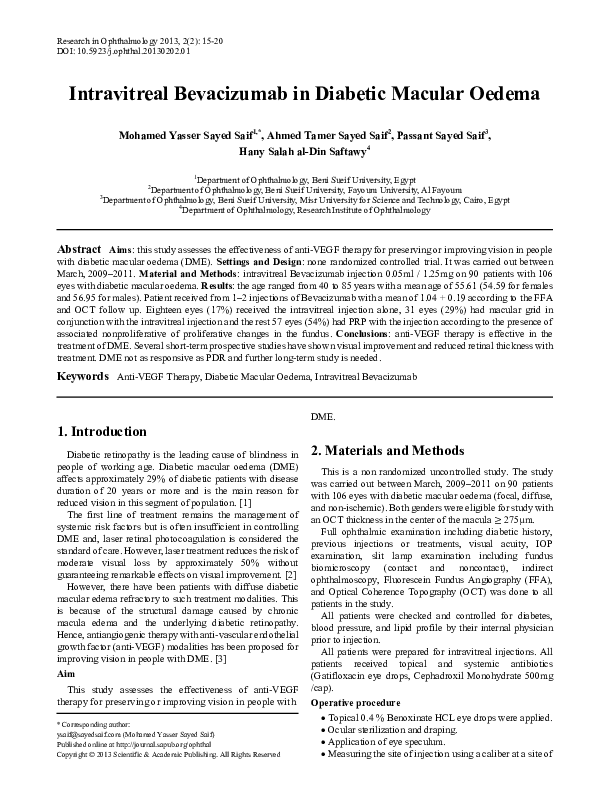 (PDF) Intravitreal Bevacizumab in Diabetic Macular Oedema