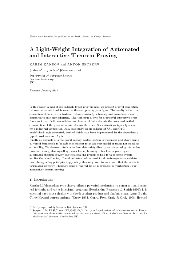 (PDF) A light-weight integration of automated and interactive theorem ...